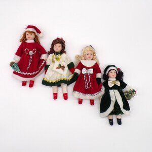 Christmas Dolls Porcelain Belinda Agnus Lot of 4 Victorian Clothing 7" Decor